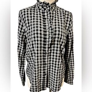 LOFT  Women’s Peasant Button And Ruffle Down Crawl Neck Long Sleeve Blouse